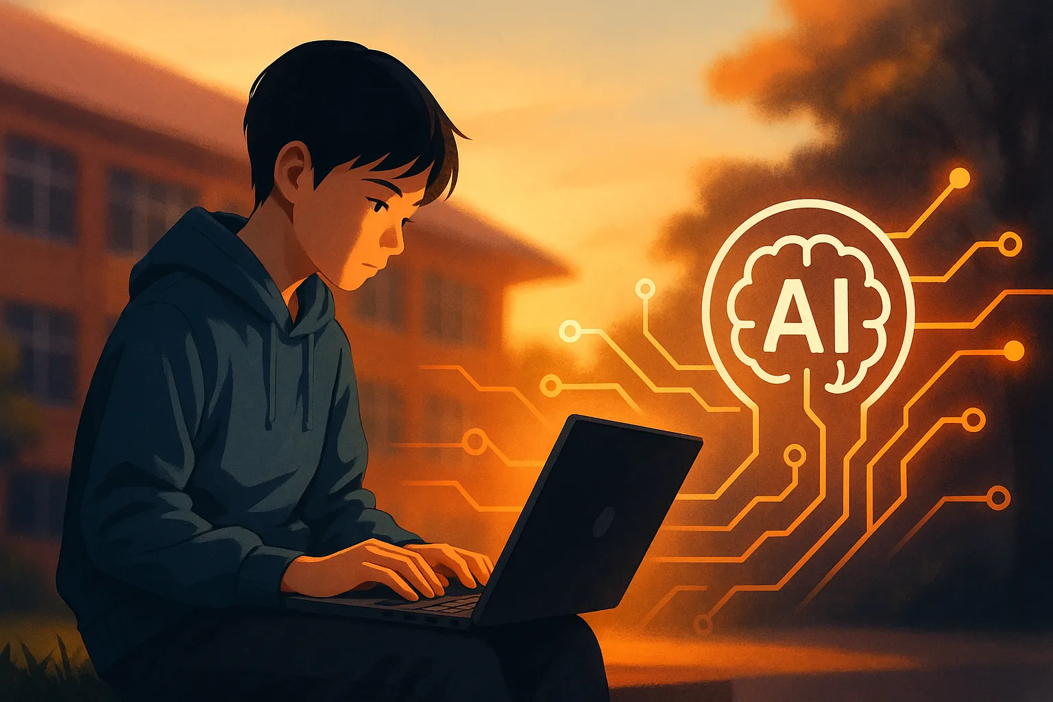 不登校とプログラミングを象徴するイラスト